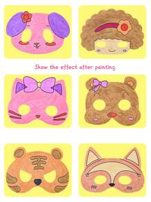 1 件儿童 DIY 彩色动物面具、幼儿园创意美术工艺玩具、卡通游戏手工材料包 - 白色 - 查看 9