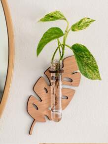 1 件、2 件、叶形壁挂式室内植物花盆、壁挂式植物繁殖站、植物繁殖花瓶、壁挂式繁殖站带木架塑料试管分层花盆壁挂式玻璃容器适用于家庭办公室植物挂架花瓶墙面装饰水培插枝、水培植物木架、女性妈妈植物爱好者的独特园艺、家居装饰、房间装饰、墙面装饰