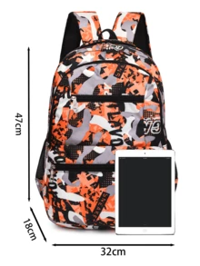 Contrast Color School Backpack Large Capacity Travel Student Shoulder Bag Waterproof Multi-Compartment Rucksack Back To School Students School Supplies Book Bag School Bag For Books - Burnt Orange - View 5