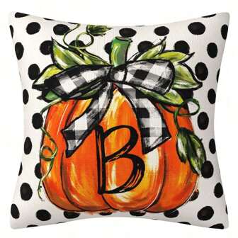 1pc Autumn Pumpkin & Letter Decorative Pillow Cover, 18x18 Inch Sofa Cushion
