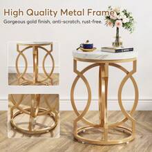 Tribesigns Modern Round Side Table With Thick Wooden Top, 20" Cocktail Table With Unique O-Shaped Base, Mid-Century Nightstand For Living Room And Bedroom - White & Gold - View 7