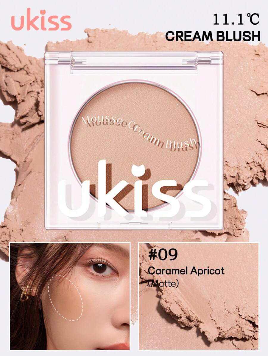 ukiss 纯色霜状腮红，哑光闪光腮红霜，质地柔软细腻，不粘腻，裸妆，持久妆容，一体式彩妆盘，面部美容化妆品