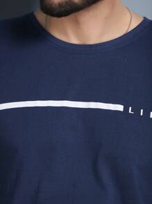 Men's Long Sleeve T-Shirt Basic Blouse Without Hood LIFE Print - Màu xanh hải quân - Xem 3