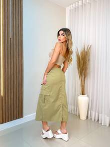 Women's Cargo Skirt With Multiple Pockets/Tactel Fabric/Women's Fashion Y7096 - Màu vàng - Xem 2