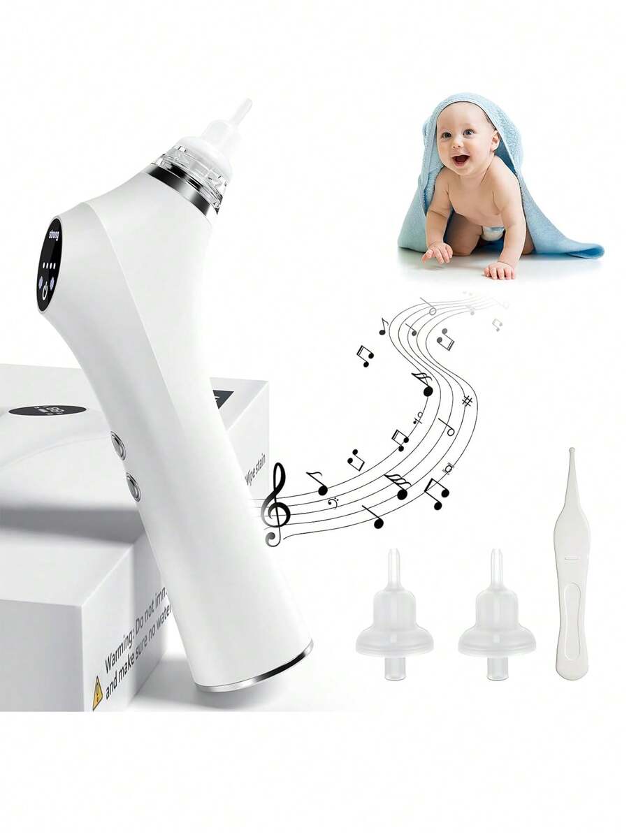 1pc Electric Nasal Aspirator With Three Adjustable Suction Modes, Incorporates Scientifically Noise-Reduced Technology,Safe And Gentle Baby Nose Sucker With Soothing Music - 白色 - 查看 1
