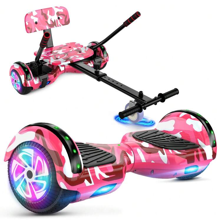 SISIGAD Wireless Hoverboard With Seat Attachment 6.5 Smart Self Balancing Scooter With Go Kart Built In Colorful LED Lights Camouflage Pink SHEIN