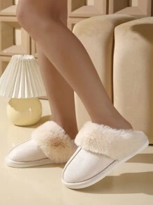 Chinelos felpudos masculinos e femininos, chinelos de pelúcia forrados quentes para uso interno e externo com sola grossa, antiderrapante, para outono e inverno