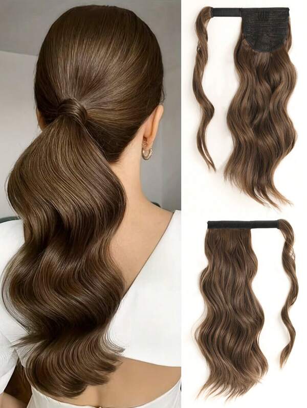 Water Wave  Ponytail Hair Extension Brown 14-16 Inch Heat-Resistant Fiber