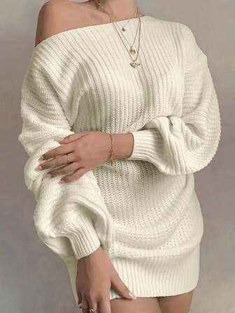 New Arrival Women Casual Solid Color Long Sleeve One Shoulder Knitted Sweater Dress, Fall/Winter