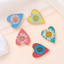 5/10 chiếc Mặt dây chuyền hình trái tim bằng keo dán hoa khô tự nhiên phong cách Hồng Kông cổ điển dành cho nữ Hoa tai vòng cổ Trang sức tự làm Quà tặng cao cấp thanh lịch ngọt ngào - Nhiều màu - Xem 5