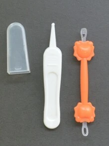 2件套耳夹套装，婴儿吸鼻器，用于清除粘液，新生儿鼻腔清洁镊子，婴儿鼻腔清洁器和耳垢清除工具。婴儿护理小工具。新生儿、婴幼儿鼻屎夹 - 白色+橙色 - 查看 4