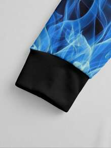 3D Digital Printed Flame Art Pattern Pocket Drawstring Hoodie & Sweatpants Two Pieces Set, Men's Wrinkle-Resistant Casual Streetwear Tracksuit For Spring - Black - View 4