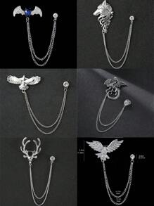 1 peça Broche em forma de ave de rapina feroz (morcego, lobo, águia) em estilo retrô dourado/prateado para terno masculino