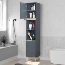 LIVINGANDHOME Living And Home Freestanding Tall Bathroom Storage Cabinet - Grey - View 10