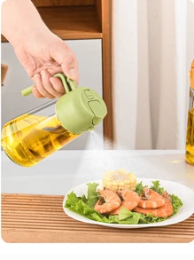 Glass Oil Pot For Home Kitchen Special Edible Oil Spray Pot Glass Two-In-One Spray Oil Bottle Automatic Opening And Closing - Olive Green - View 1
