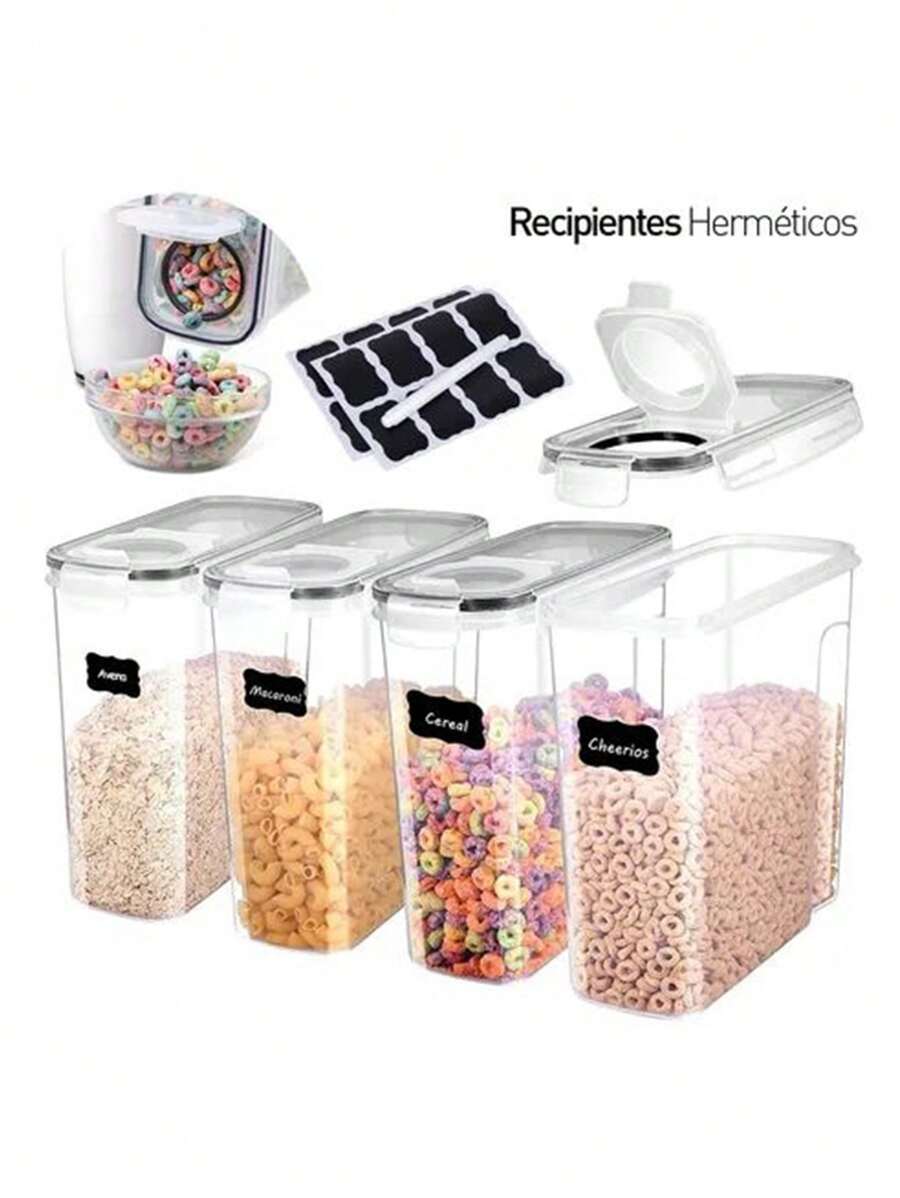 Juego De 4 Recipientes Herméticos De Plástico Para Cereales - transparente - Ver 1
