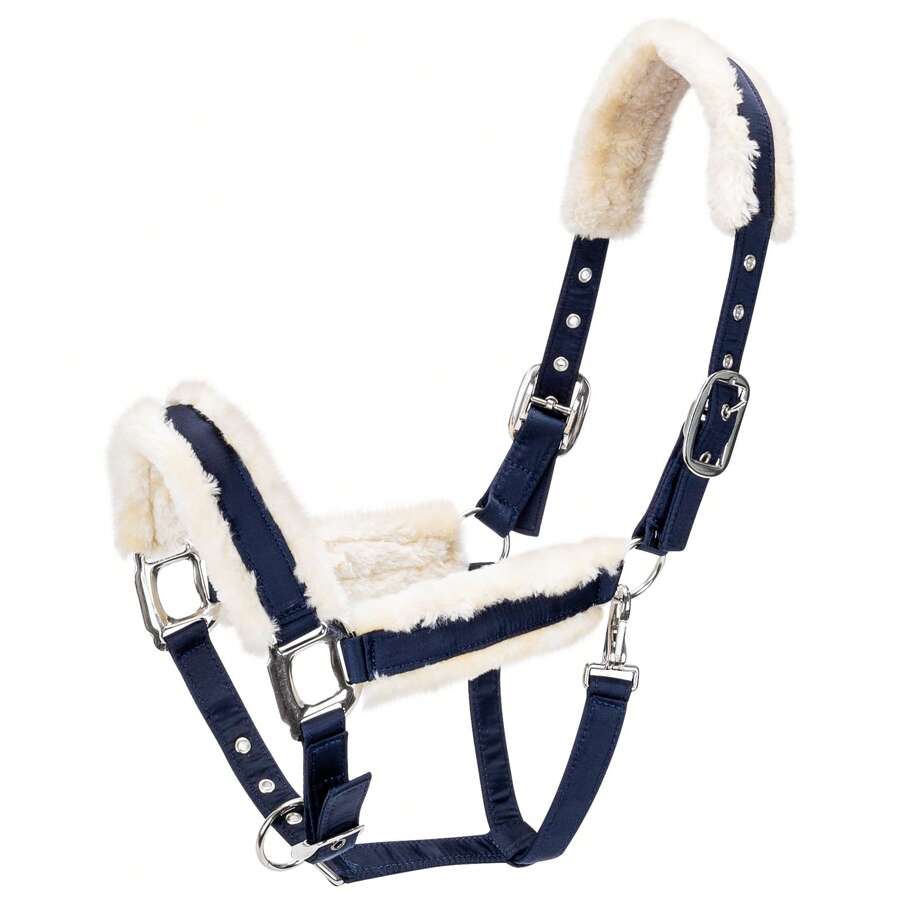 Nobleza Horse Headcollar Fleece Trim, Fully Adjustable, Training Halter. - Navy Blue - View 1