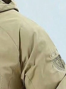 1pc Men's Outdoor Windbreaker Jacket, Multi-Pocket Khaki Hooded Sportswear Coat