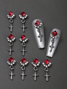 10件装合金方形十字美甲装饰品，美甲水钻，钻石合金美甲装饰，DIY美甲饰品，美甲宝石，美甲用品 - 彩色 - 查看 9