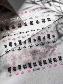 Beautizon Nailartlab 1件裝卡通貓/貓爪/魚骨美甲裝飾貼紙，可愛表情DIY美甲裝飾貼紙 - 彩色 - 查看 5