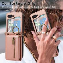 Ốp lưng điện thoại bằng da PU có khóa kéo đựng thẻ, ví đựng điện thoại, vòng kẹp ngón tay, nút bấm từ tính kép, chống sốc cho Galaxy Z Flip6 Flip5 Flip4 Flip3 (Vàng hồng) - Hoa hồng vàng - Xem 9