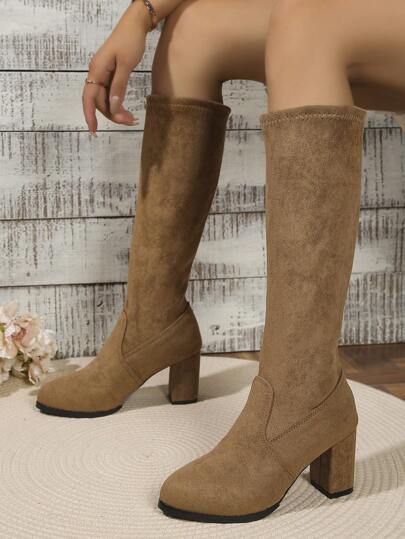 New Camel Tall Boots For Women, Over-The-Knee Boots, Spring Autumn Winter, High Heels, Slim Fit, Black Thick Heels Tall Boots