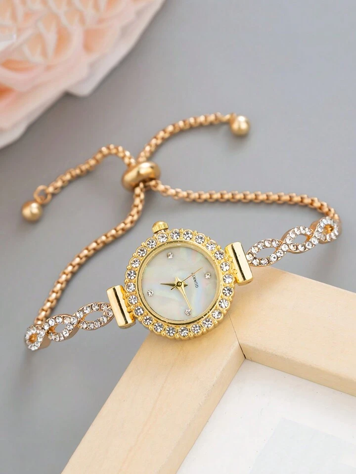 1 pieza Reloj de lujo de mujer con incrustaciones de rhinestones reloj de cuarzo con pulsera incrustada de diamantes falsos esfera con brillo elegante y analogo Moda de Mujer SHEIN Mexico