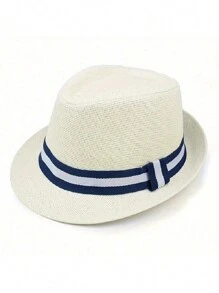 1pc Striped Bohemian Style Panama Hat, Retro British Fashion Straw Braid Band Sun Hat For Spring & Summer - A - View 14