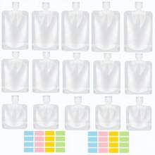 17pcs/Set [15 Pack Travel Pouches +2pcs Label Paper For Toiletries], TSA Approved, Travel Size Portable Containers, Stand Up Pouch, Refillable Travel Accessories For Shampoo Conditioner Lotion Soap Liquids