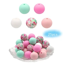 25pcs 15mm Silicone Solid Colorful Pattern Round Loose Beads For Jewelry Making DIY Special Key Bag Chain Pens Decors Bracelet Necklace Lanyards Beaded Craft Supplies