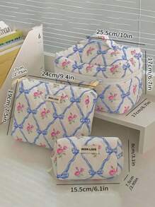 1件/套蝴蝶结玫瑰图案绗缝化妆包，时尚便携化妆包，多功能收纳包，可装口红、卫生巾、硬币、钥匙等，大容量可爱洗漱包，旅行收纳化妆包，母亲节、情人节、周年纪念日礼物。化妆旅行洗漱包必备礼品收纳包，拉链配件美甲包，女士礼物，圣诞礼物，女士送礼佳品