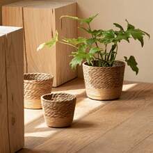 Natural Woven Planter Basket Straw Wicker Storage Baskets Multifunctional Garden Flower Pot For Living Room Bedroom Balcony Home Bathroom Decor Bathroom Organizer Summer Back To School - Coffee Brown - View 6