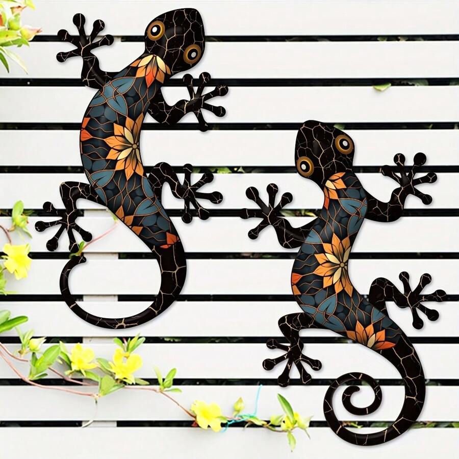 POSIGLOWTH 1pc Lizard Hanging Ornaments Charming Metal Gecko Wall Decor For Indoor & Outdoor Spaces, Perfect Gift For Family And Friends