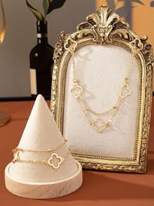 1set Hollow Floral Chain Necklace And Bracelet, Elegant And Stylish Jewelry Set - Yellow Gold - View 3