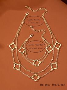 1set Hollow Floral Chain Necklace And Bracelet, Elegant And Stylish Jewelry Set - Yellow Gold - View 4