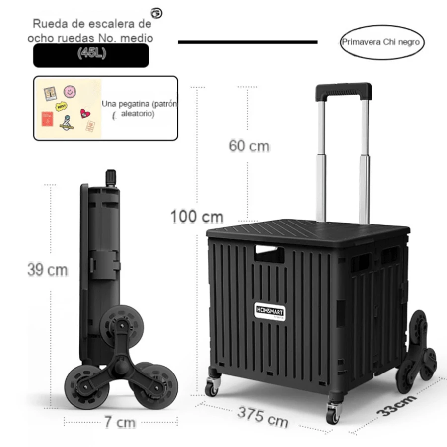 TUMEY Carrito De Compras Plegable Portátil Carrito De Supermercado Carrito Carrito De Equipaje Express Tamaño Mediano 45L - Negro - Ver 1