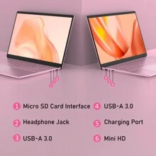 Auusda 笔记本电脑 T152A，配备 15.6 英寸 FHD IPS LCD 屏幕、英特尔高达 2-3.4 GHz、背光键盘、指纹读取器、Mini HD、USB-A X2、Windows 11 Pro（16/32GB DDR4 RAM 和 512GB/1TB M.2 PCIe NVMe SSD）、粉色 - 美規A型插(110-127V) - 查看 4