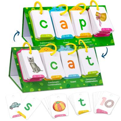 1套/129片CVC单词游戏，CVC单词翻页图表双面桌面图表卡片套装 - 互动拼写游戏，单词构建卡片，教育拼写玩具，学习卡片，送给妈妈和家人的课堂玩具