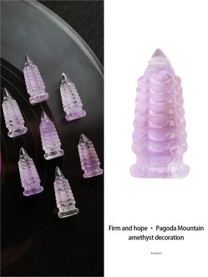  [VE] 1pc Natural Amethyst Pagoda Ornament, Symbolizing Wisdom And Belief, Suitable For Student Desk, Office Desk, Car Interior Decoration, Enhancing Wisdom, Random Natural Gem Color