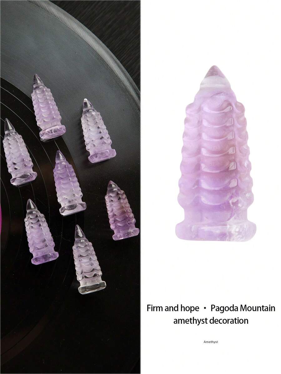 [VE] 1pc Natural Amethyst Pagoda Ornament, Symbolizing Wisdom And Belief, Suitable For Student Desk, Office Desk, Car Interior Decoration, Enhancing Wisdom, Random Natural Gem Color - Purple - View 1