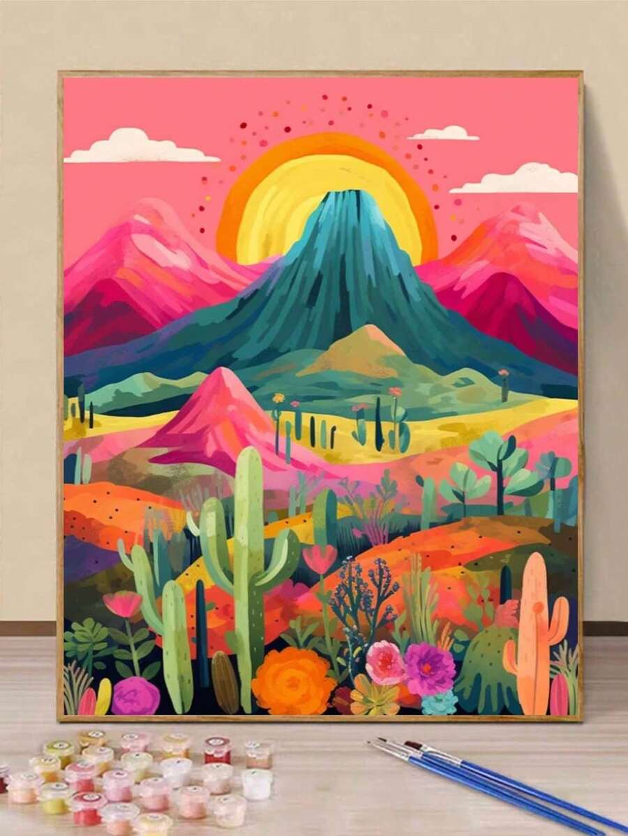 1 Set Artistic Landscape Illustration Digital Oil Painting Frameless Kit, 40*50CM, Decor For Living Room & Bedroom, Holiday & Birthday Gift - Red - View 1