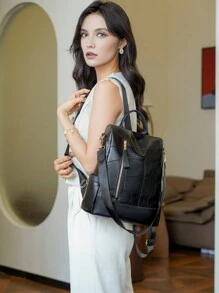 LECEY 女士简约时尚休闲防盗背包 - 黑色 - 查看 7