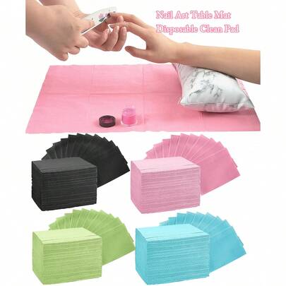 一次性粉黑美甲桌垫，3层防水可折叠清洁垫，桌布清洁美甲餐巾，多功能美容纹身牙科手术巾防水桌布美甲工具