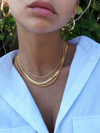 3 Stücke elegantes luxuriöses, damenhaftes goldenes Set aus Edelstahl Halsketten, in der Länge verstellbar, geeignet für wichtige Anlässe und den täglichen Gebrauch, tolles Geschenk für Freundin, Ehefrau, Mutter, Familie und Freunde