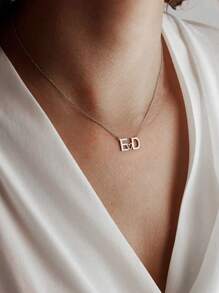 Collar personalizado con letra para mujeres y hombres, collar romántico con iniciales del nombre de la pareja, colgante con forma de corazón de acero inoxidable, cadena de cruz plateada, regalo para aniversario y San Valentín - Plateado - Ver 3