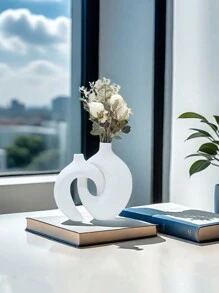 2pcs Resin Creative Home Decoration Vase, Wedding Decoration Vase, Bedroom, Study, Living Room Tabletop Vase, Two Sets Of Hug Vase, Couple Gift, Bohemian Style, Home Art Decoration, Fashion Decoration (Excluding Photo Decoration) Room Decor Flower Vase Glass Vase - White - View 4