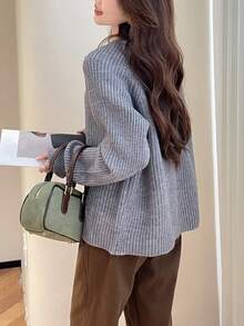 Women Casual Elegant Knitted Cardigan - Grey - View 2
