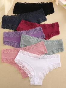 7 条装 女士简约纯色蕾丝边条纹内裤 - 彩色 - 查看 3
