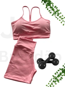 3-Piece Fitness Kit Set 1 Top And 2 Shorts Training Gym Exercises - Màu Hồng baby - Xem 2