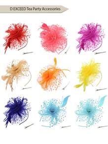 D EXCEED 1/4 件迷人帽子，带花朵网眼丝带羽毛，头带和夹子，适合女士茶会头饰，适合鸡尾酒教堂婚礼派对肯塔基赛马会